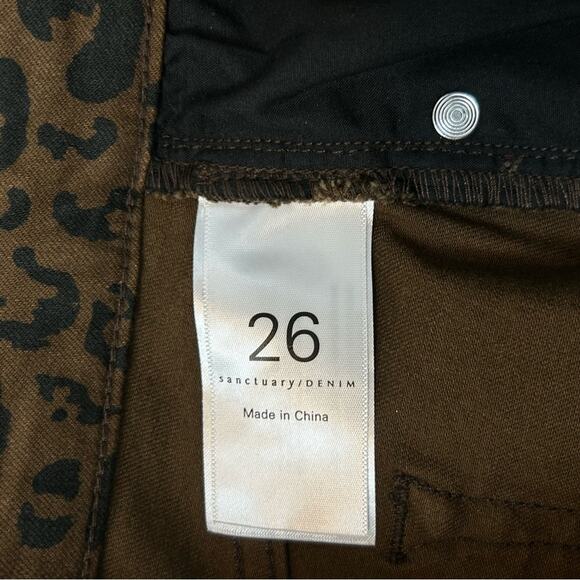 Sanctuary Sia Leopard Denim Skirt Womens SZ 26 XS Brown Black Mini Short Stretch - Picture 9 of 9